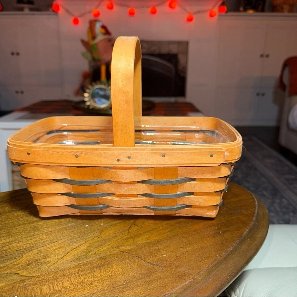 Longaberger Heartland Small Chore Basket 1995 Handle Plastic Liner 10”x6.5”x4”